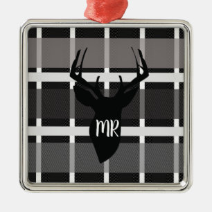 Ornamento De Metal Presente de Natal com Monograma Xadrez de Cervo