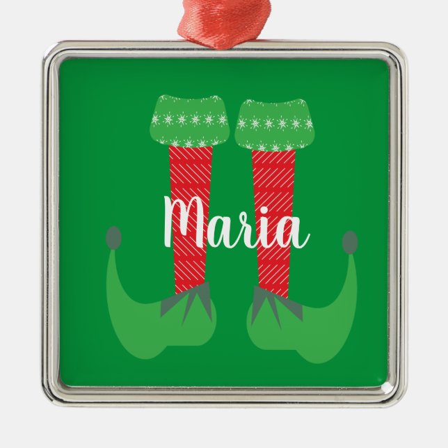 Ornamento De Metal Presente de Natal com Pés de Elfo Fofo Retrô (Frente)