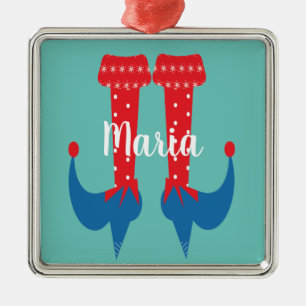 Ornamento De Metal Presente de Natal com Saltos de Pé de Elfo Fofo Re