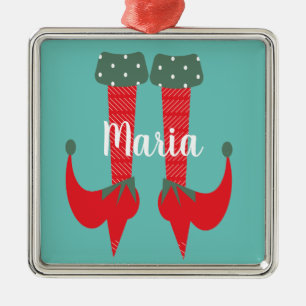 Ornamento De Metal Presente de Natal com Saltos de Pé de Elfo Fofo Re