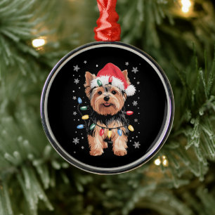 Ornamento De Metal Presente de Natal de Yorkie Cachorro Long Xmas