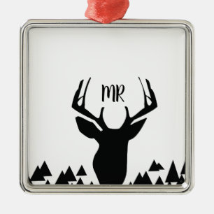 Ornamento De Metal Presente de Natal Monograma Preto e Branco Amante 