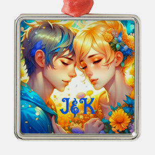 Ornamento De Metal Presente para Casal Romântico   Anime Personalizad