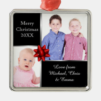 Ornamento De Metal Presente Personalizado com Foto Prata e Preto