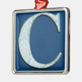 Ornamento De Metal Presentes de monograma de Impressão azul floral C