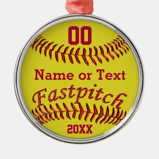 Ornamento De Metal Presentes personalizados do softball de Fastpitch (Frente)