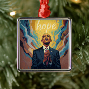 Ornamento De Metal Presidente Barack Obama e a Mensagem de Esperança 