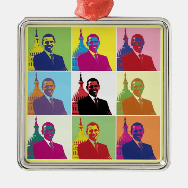 Ornamento De Metal Presidente Obama Pop Art (Frente)