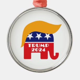 Ornamento De Metal Presidente Trump 2024 Republicano Elefante Logotip