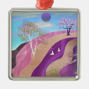 Ornamento De Metal Primavera Blossomo Paisagem