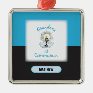 Ornamento De Metal Primeira Comunhão, Taça Azul