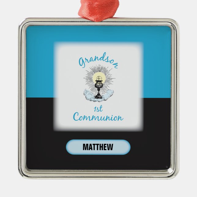 Ornamento De Metal Primeira Comunhão, Taça Azul (Frente)