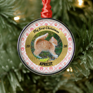 Ornamento De Metal Primeira foto de Natal de Kitten Personalizado