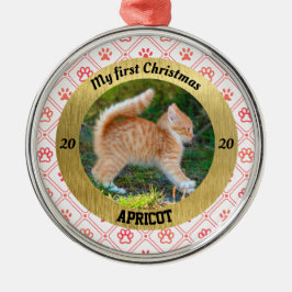 Ornamento De Metal Primeira foto de Natal de Kitten Personalizado
