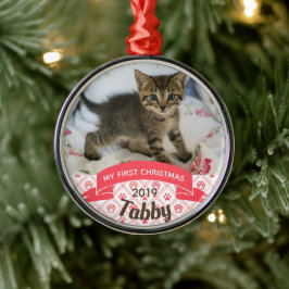Ornamento De Metal Primeira foto de Natal de Kitten Personalizado