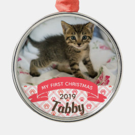 Ornamento De Metal Primeira foto de Natal de Kitten Personalizado