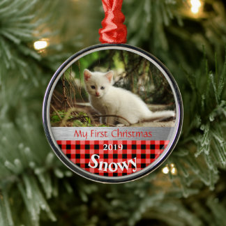Ornamento De Metal Primeira foto de Natal de Kitten Personalizado
