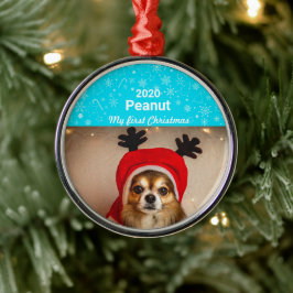 Ornamento De Metal Primeira foto de Natal de Puppy