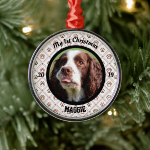 Ornamento De Metal Primeira foto de Natal de Puppy personalizada