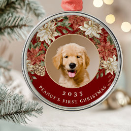 Ornamento De Metal Primeira Foto de Natal do Cachorro Elegante