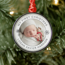 Ornamento De Metal Primeira Foto de Natal do Keepsasasaame Baby