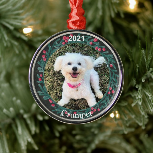 Ornamento De Metal Primeira Foto de Natal personalizada de Puppy (Árvore)