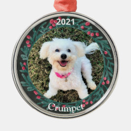 Ornamento De Metal Primeira Foto de Natal personalizada de Puppy