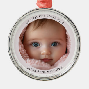 Ornamento De Metal Primeira Neve de Natal da Bebê Menina Foto