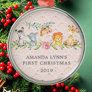 Ornamento De Metal Primeira Ornação de Natal do Bebê da Selva