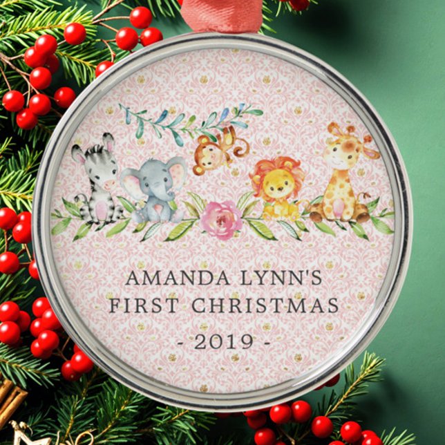 Ornamento De Metal Primeira Ornação de Natal do Bebê da Selva (Criador carregado)