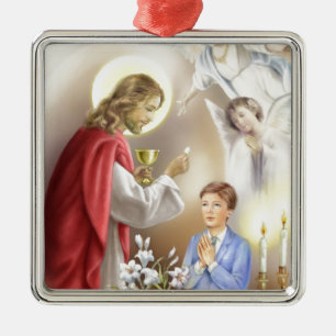 Ornamento De Metal Primeiro menino do comunhão santamente