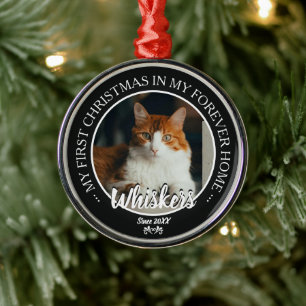 Ornamento De Metal Primeiro Natal Casa Para Sempre Foto e Nome do Gat
