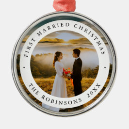 Ornamento De Metal Primeiro Natal Casado com Foto Personalizada