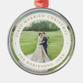 Ornamento De Metal Primeiro Natal Casado com Foto Personalizada
