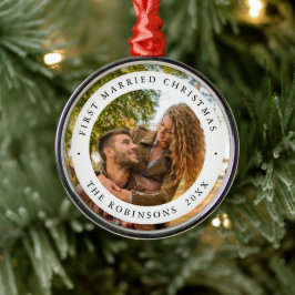 Ornamento De Metal Primeiro Natal Casado com Foto Personalizada