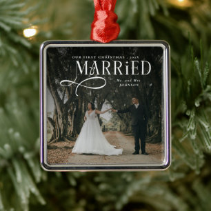 Ornamento De Metal Primeiro Natal Casado Foto de Casais Sr e Sra