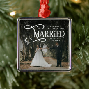 Ornamento De Metal Primeiro Natal Casados Foto de Casais Sr e Sra 