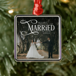 Ornamento De Metal Primeiro Natal Casados Foto de Casais Sr e Sra 