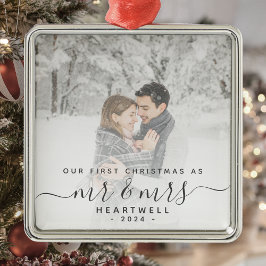 Ornamento De Metal Primeiro Natal Casados Personalizado Foto Cinza Sc