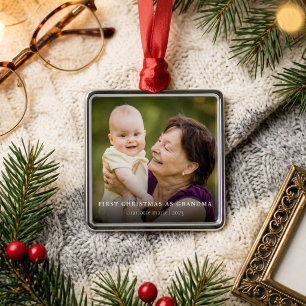 Ornamento De Metal Primeiro Natal como Avó Elegante Foto de Férias