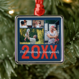 Ornamento De Metal Primeiro Natal como Avós Personalizado 4 Fotos