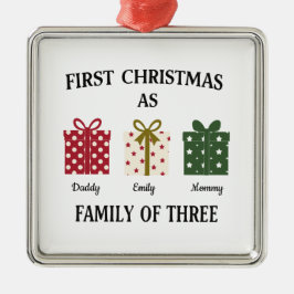 Ornamento De Metal Primeiro Natal como Família de Três Presentes