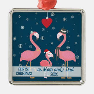 Ornamento De Metal primeiro Natal como flocos de neve do flamingo da