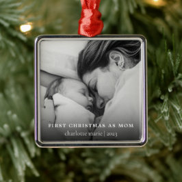Ornamento De Metal Primeiro Natal Como Foto Elegante Da Mãe
