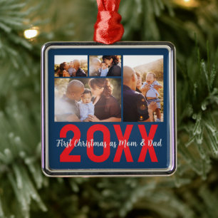 Ornamento De Metal Primeiro Natal como Mamãe e Papai Personalizado 4