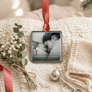Ornamento De Metal Primeiro Natal como Mamãe Foto Elegante