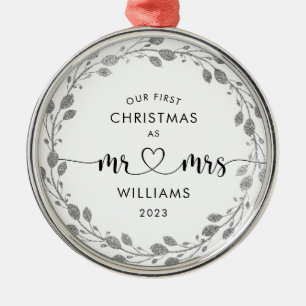 Ornamento De Metal Primeiro Natal como Marido e Mulher Coroa de Prata