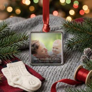 Ornamento De Metal Primeiro Natal Como Papai Foto Elegante de Férias