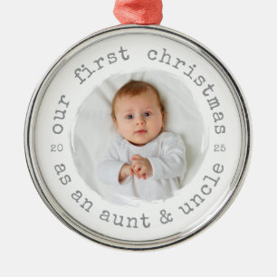 Ornamento De Metal Primeiro Natal como Tia e Tio - Máquina de Escreve