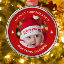 Primeiro Natal da Bebê Vermelho Personalizado Enfe